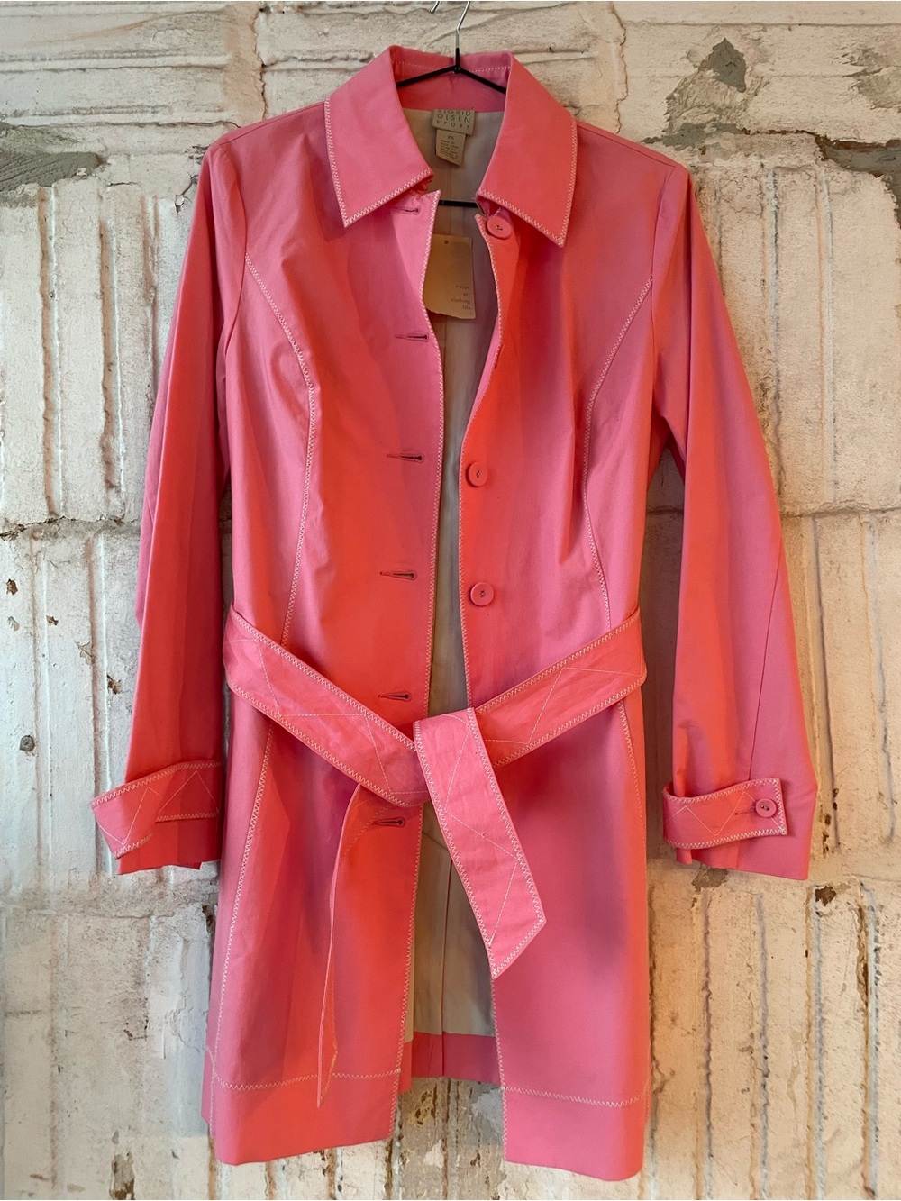 Sigrid Olsen Sport Pink Belted Trench Coat XS Y2K - Picture 2 of 8